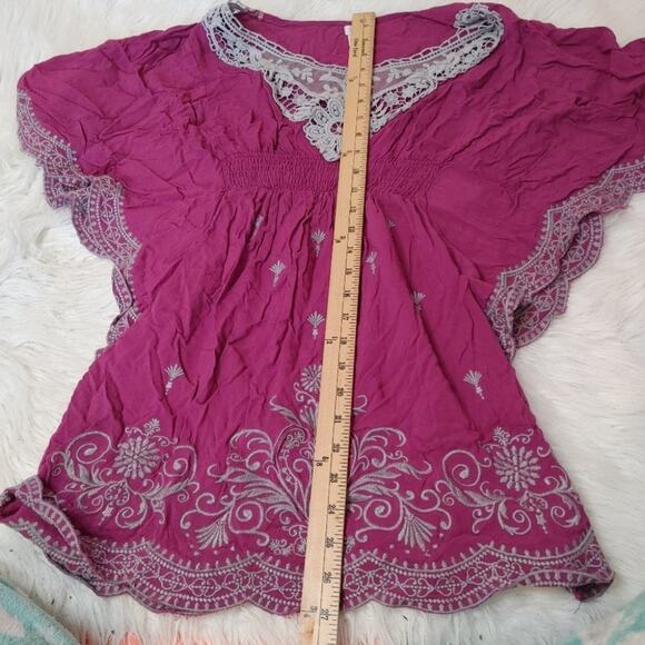 Charming Charlie Size Small Purple Grey Gray Blouse Embroidered Flowy Chic Boho - Picture 12 of 14